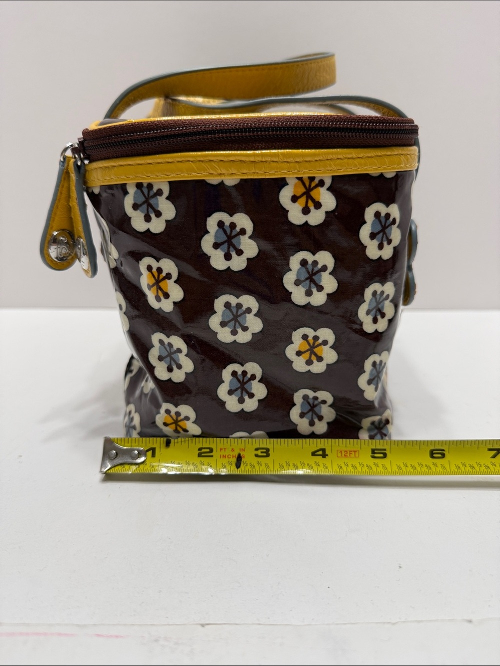 Vera Bradley Maroon Floral Patent Tote with Yellow Handles - Picture 11 of 14